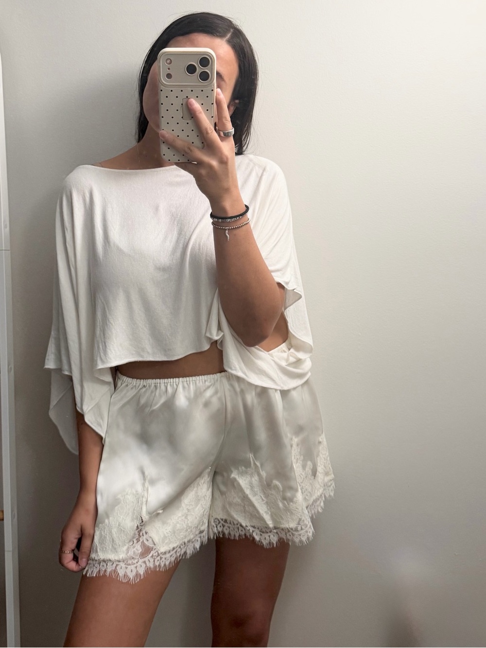 Women's Ivory Lace-Trim Satin Shorts